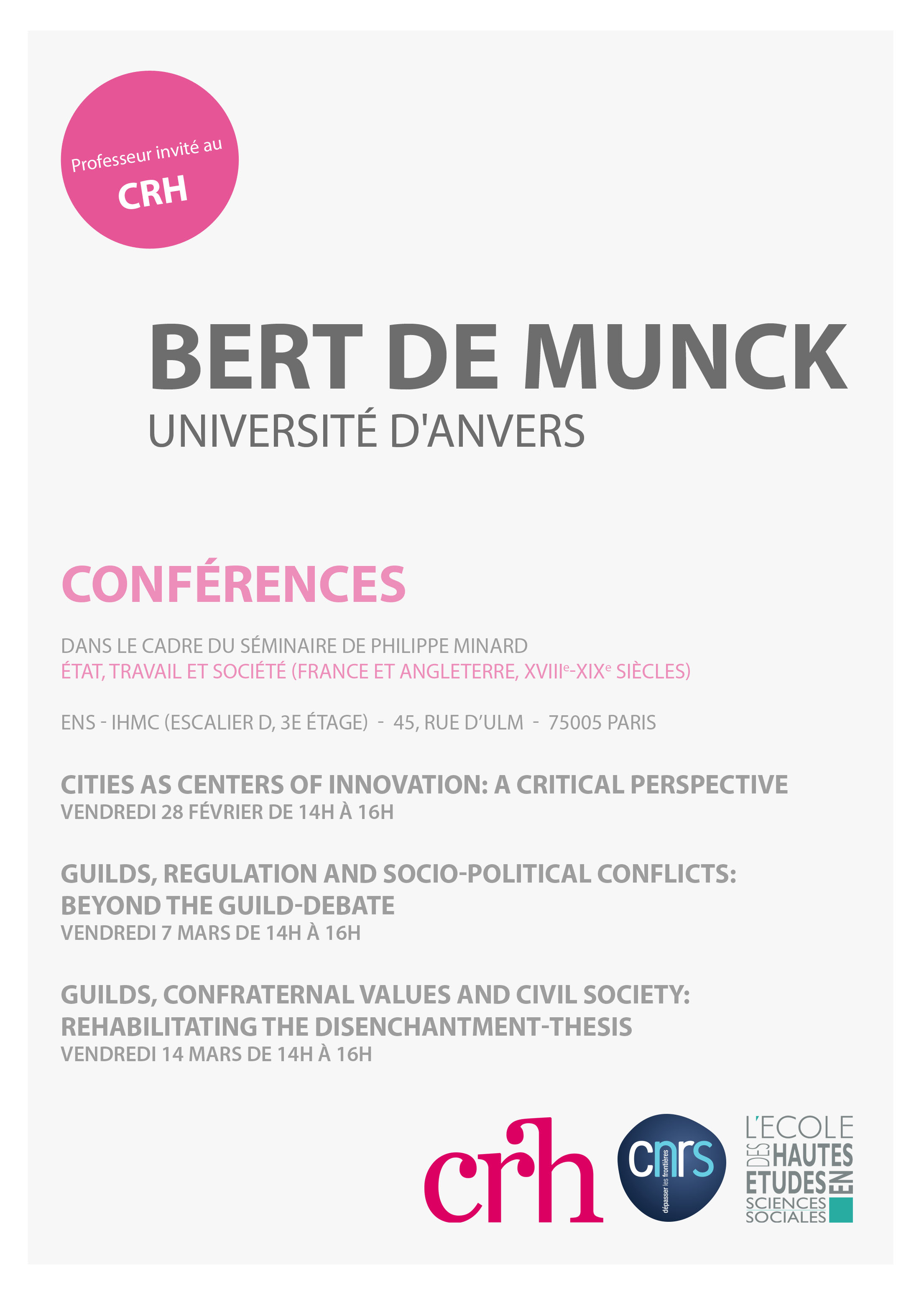 Conférences de Bert de Munck